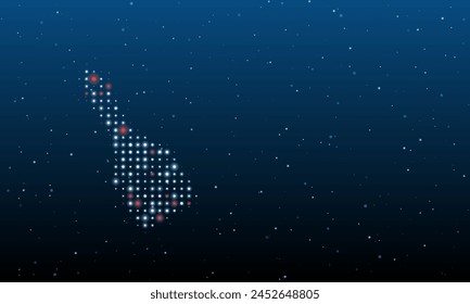 A la izquierda está el símbolo del pincel lleno de puntos blancos. Patrón de fondo de puntos y círculos de diferentes tonos. Ilustración vectorial sobre fondo azul con estrellas