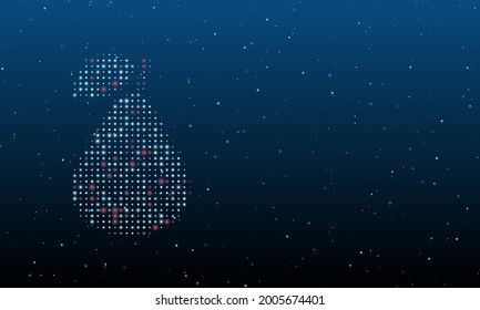 Links ist das Birnensymbol mit weißen Punkten. Hintergrundmuster aus Punkten und Kreisen verschiedener Farben. Vektorgrafik auf blauem Hintergrund mit Sternen