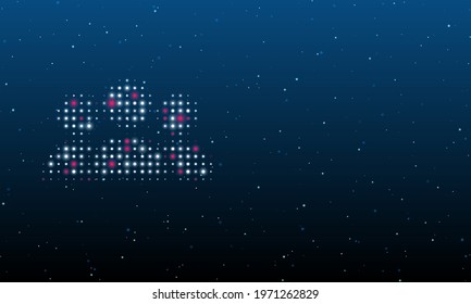 On the left is the people symbol filled with white dots. Background pattern from dots and circles of different shades. Vector illustration on blue background with stars