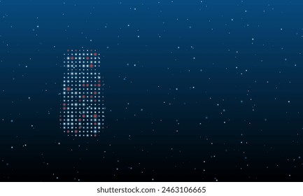 On the left is the pepper shaker symbol filled with white dots. Background pattern from dots and circles of different shades. Vector illustration on blue background with stars