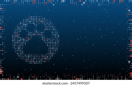 On the left is the pet symbol filled with white dots. Pointillism style. Abstract futuristic frame of dots and circles. Some dots is red. Vector illustration on blue background with stars