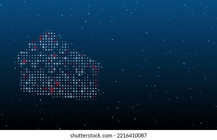 A la izquierda está el trozo de símbolo de torta lleno de puntos blancos. Patrón de fondo de puntos y círculos de diferentes matices. Ilustración vectorial sobre fondo azul con estrellas