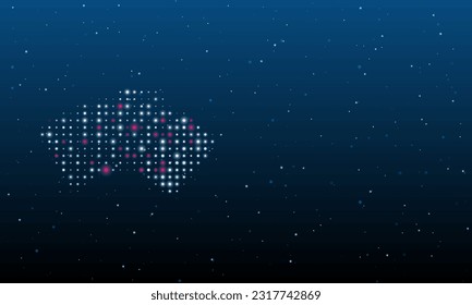 On the left is the playings symbol filled with white dots. Background pattern from dots and circles of different shades. Vector illustration on blue background with stars