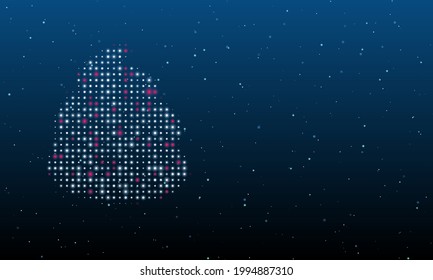 On the left is the poop symbol filled with white dots. Background pattern from dots and circles of different shades. Vector illustration on blue background with stars