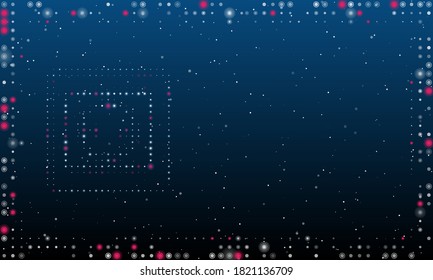 A la izquierda está el símbolo de la toma de corriente con puntos blancos. Resumen marco futurista de puntos y círculos. Algunos puntos son rosas. Ilustración vectorial sobre fondo azul con estrellas