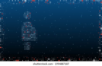 On the left is the pregnant woman symbol filled with white dots. Pointillism style. Abstract futuristic frame of dots and circles. Some dots is red. Vector illustration on blue background with stars