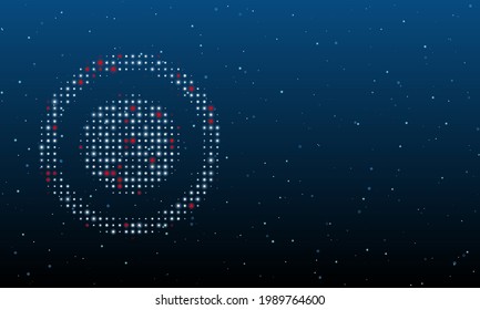 Auf der linken Seite befindet sich das Symbol für den Funkknopf, das mit weißen Punkten gefüllt ist. Hintergrundmuster aus Punkten und Kreisen verschiedener Farben. Vektorgrafik auf blauem Hintergrund mit Sternen