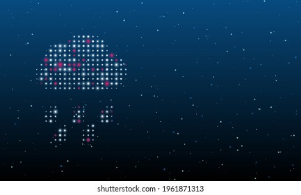 On the left is the rain symbol filled with white dots. Background pattern from dots and circles of different shades. Vector illustration on blue background with stars
