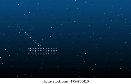 On the left is the rake symbol filled with white dots. Background pattern from dots and circles of different shades. Vector illustration on blue background with stars