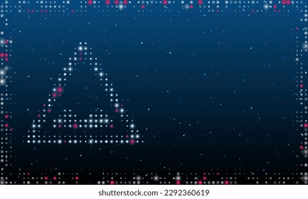 On the left is the rough road symbol filled with white dots. Pointillism style. Abstract futuristic frame of dots and circles. Some dots is pink. Vector illustration on blue background with stars
