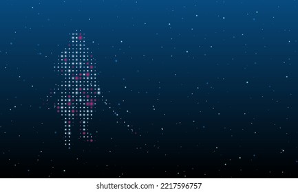 On the left is the samurai symbol filled with white dots. Background pattern from dots and circles of different shades. Vector illustration on blue background with stars