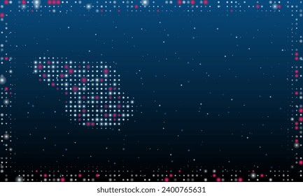 On the left is the sanding machine symbol filled with white dots. Pointillism style. Abstract futuristic frame of dots and circles. Some dots is pink. Vector illustration on blue background with stars