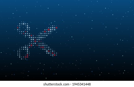 On the left is the scissors symbol filled with white dots. Background pattern from dots and circles of different shades. Vector illustration on blue background with stars