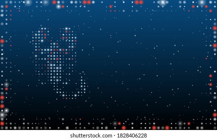 On the left is the scorpio symbol filled with white dots. Abstract futuristic frame of dots and circles. Some dots is red. Vector illustration on blue background with stars