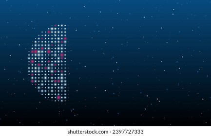 A la izquierda está el símbolo de semicírculo relleno de puntos blancos. Patrón de fondo de puntos y círculos de diferentes matices. Ilustración vectorial sobre fondo azul con estrellas