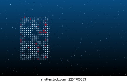 On the left is the seven of clubs playing symbol filled with white dots. Background pattern from dots and circles of different shades. Vector illustration on blue background with stars