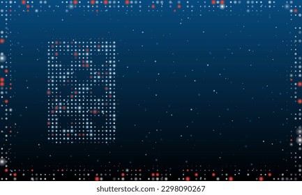 Auf der linken Seite sind die sieben Herzen spielen Symbol gefüllt mit weißen Punkten. Abstrakter futuristischer Rahmen von Punkten und Kreisen. Vektorgrafik auf blauem Hintergrund mit Sternen
