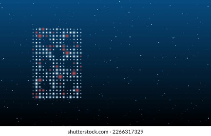 On the left is the seven of spades playing symbol filled with white dots. Background pattern from dots and circles of different shades. Vector illustration on blue background with stars