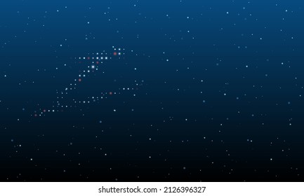 On the left is the Ski jumping symbol filled with white dots. Background pattern from dots and circles of different shades. Vector illustration on blue background with stars