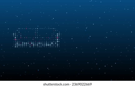 On the left is the sofa symbol filled with white dots. Background pattern from dots and circles of different shades. Vector illustration on blue background with stars