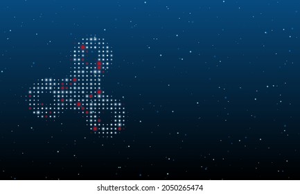 Auf der linken Seite befindet sich das Symbol mit weißen Punkten. Hintergrundmuster aus Punkten und Kreisen verschiedener Farben. Vektorgrafik auf blauem Hintergrund mit Sternen