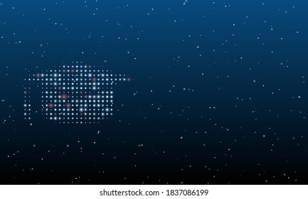 On the left is the square academic cap symbol filled with white dots. Background pattern from dots and circles of different shades. Some dots is red. Vector illustration on blue background with stars
