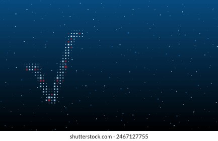 On the left is the square root symbol filled with white dots. Background pattern from dots and circles of different shades. Vector illustration on blue background with stars