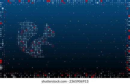 On the left is the squirrel symbol filled with white dots. Pointillism style. Abstract futuristic frame of dots and circles. Some dots is red. Vector illustration on blue background with stars