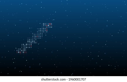 On the left is the stairs symbol filled with white dots. Background pattern from dots and circles of different shades. Vector illustration on blue background with stars