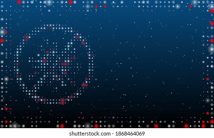 On the left is the stop coronavirus symbol filled with white dots. Abstract futuristic frame of dots and circles. Some dots is red. Vector illustration on blue background with stars