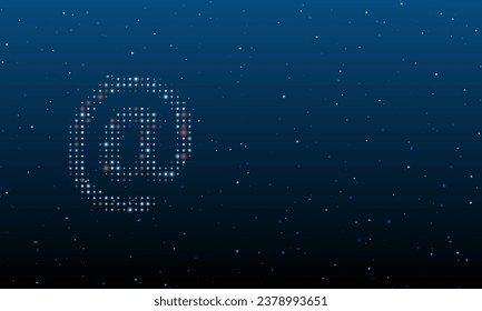On the left is the at symbol filled with white dots. Background pattern from dots and circles of different shades. Vector illustration on blue background with stars