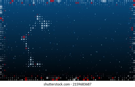 On the left is the table lamp symbol filled with white dots. Pointillism style. Abstract futuristic frame of dots and circles. Some dots is red. Vector illustration on blue background with stars