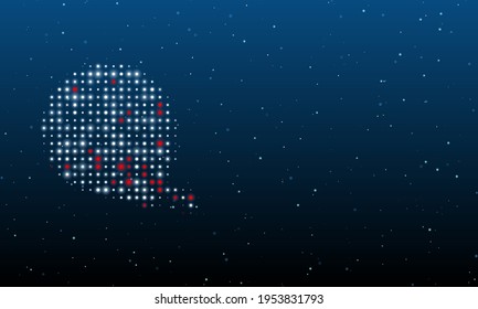 On the left is the tape measure symbol filled with white dots. Background pattern from dots and circles of different shades. Vector illustration on blue background with stars