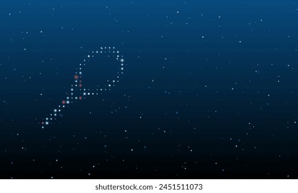 On the left is the tennis racket symbol filled with white dots. Background pattern from dots and circles of different shades. Vector illustration on blue background with stars