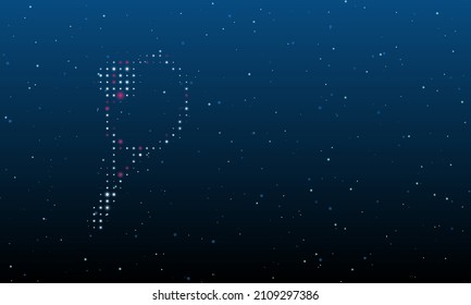 On the left is the tennis symbol filled with white dots. Background pattern from dots and circles of different shades. Vector illustration on blue background with stars