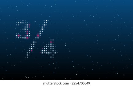 A la izquierda está el símbolo de las tres cuartas partes con puntos blancos. Patrón de fondo de puntos y círculos de diferentes matices. Ilustración vectorial sobre fondo azul con estrellas