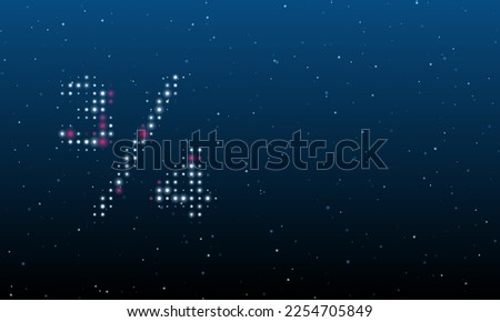 On the left is the three quarters symbol filled with white dots. Background pattern from dots and circles of different shades. Vector illustration on blue background with stars