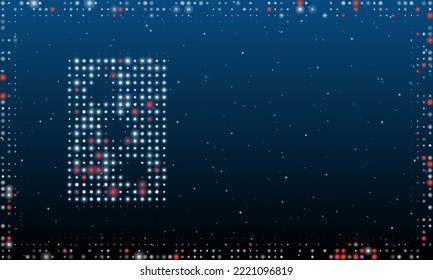 A la izquierda se encuentra el símbolo de reproducción de las Tres Espadas con puntos blancos. Resumen marco futurista de puntos y círculos. Ilustración vectorial sobre fondo azul con estrellas