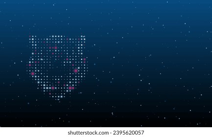 On the left is the tiger head symbol filled with white dots. Background pattern from dots and circles of different shades. Vector illustration on blue background with stars