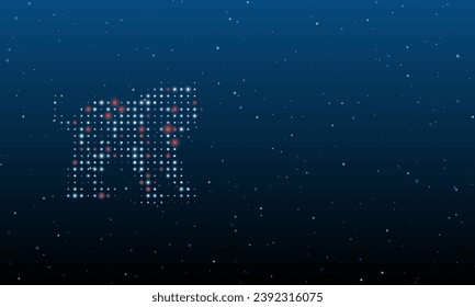 On the left is the tiger symbol filled with white dots. Background pattern from dots and circles of different shades. Vector illustration on blue background with stars