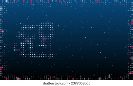On the left is the tiger symbol filled with white dots. Pointillism style. Abstract futuristic frame of dots and circles. Some dots is pink. Vector illustration on blue background with stars