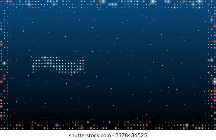 On the left is the tilde symbol filled with white dots. Pointillism style. Abstract futuristic frame of dots and circles. Some dots is red. Vector illustration on blue background with stars