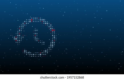On the left is the time back symbol filled with white dots. Background pattern from dots and circles of different shades. Vector illustration on blue background with stars