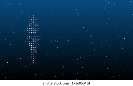 On the left is the torch symbol filled with white dots. Background pattern from dots and circles of different shades. Some dots is red. Vector illustration on blue background with stars