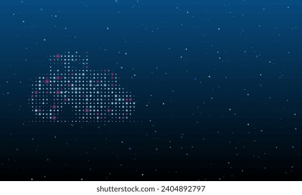 Auf der linken Seite befindet sich das mit weißen Punkten gefüllte Zugmaschinensymbol. Hintergrundmuster aus Punkten und Kreisen verschiedener Farben. Vektorgrafik auf blauem Hintergrund mit Sternen