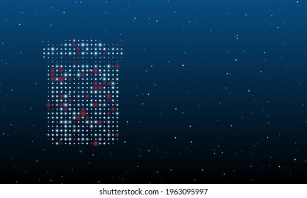 On the left is the trash symbol filled with white dots. Background pattern from dots and circles of different shades. Vector illustration on blue background with stars