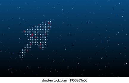 On the left is the trowel symbol filled with white dots. Background pattern from dots and circles of different shades. Vector illustration on blue background with stars