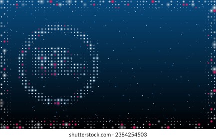 On the left is the truck traffic symbol filled with white dots. Pointillism style. Abstract futuristic frame of dots and circles. Some dots is pink. Vector illustration on blue background with stars