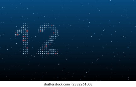 On the left is the twelve symbol filled with white dots. Background pattern from dots and circles of different shades. Vector illustration on blue background with stars