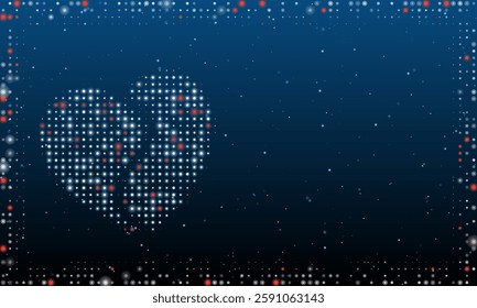 On the left is the two halves of a heart symbol filled with white dots. Abstract futuristic frame of dots and circles. Vector illustration on blue background with stars